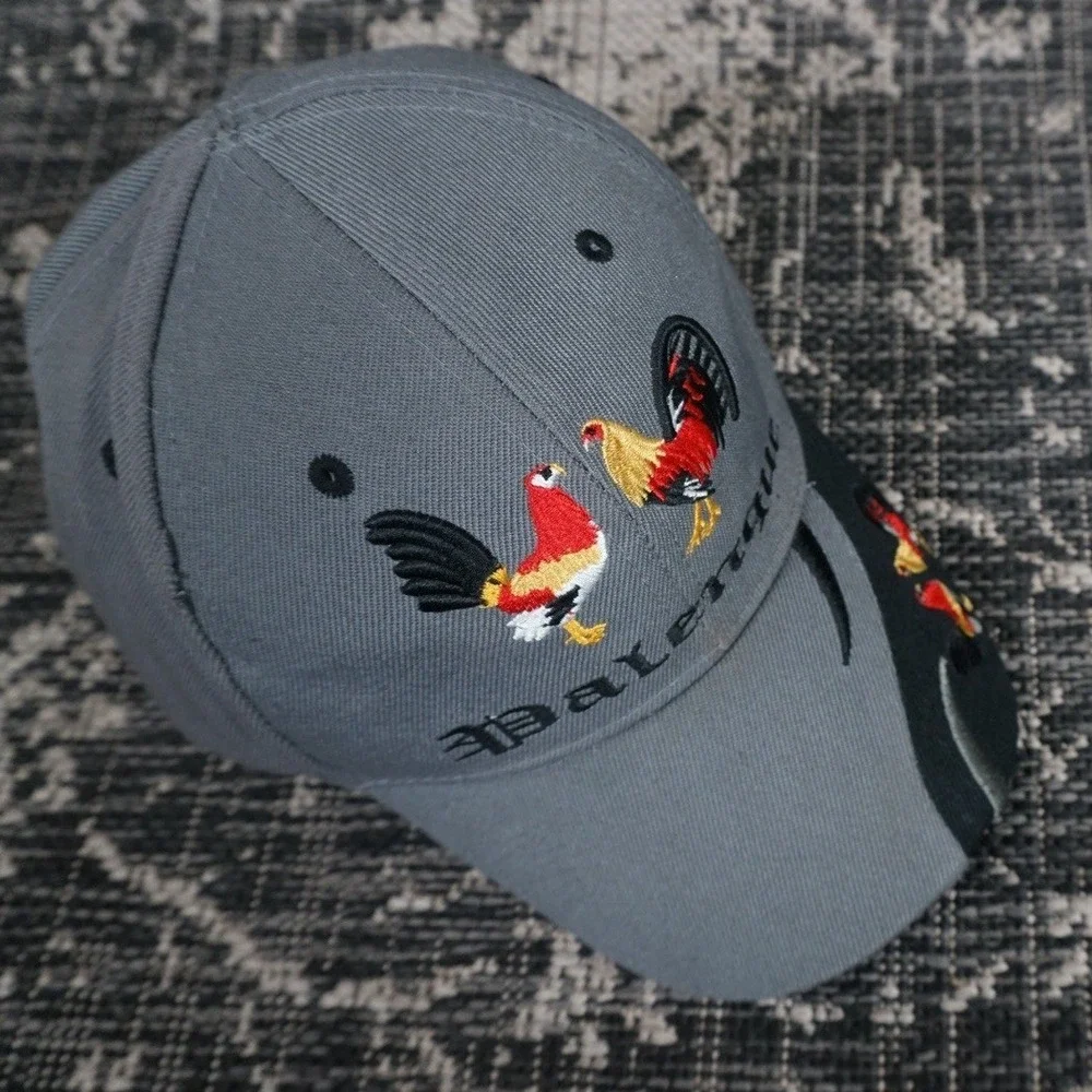 Palenque Rooster Embroidered Baseball Cap Gray Adjustable Strapback‎ Streetwear